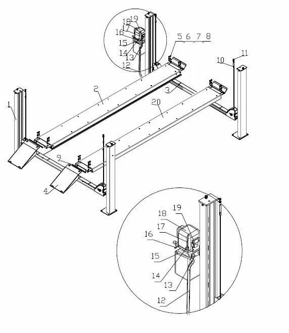 Чертеж подъемника четырехстоечного подъемника